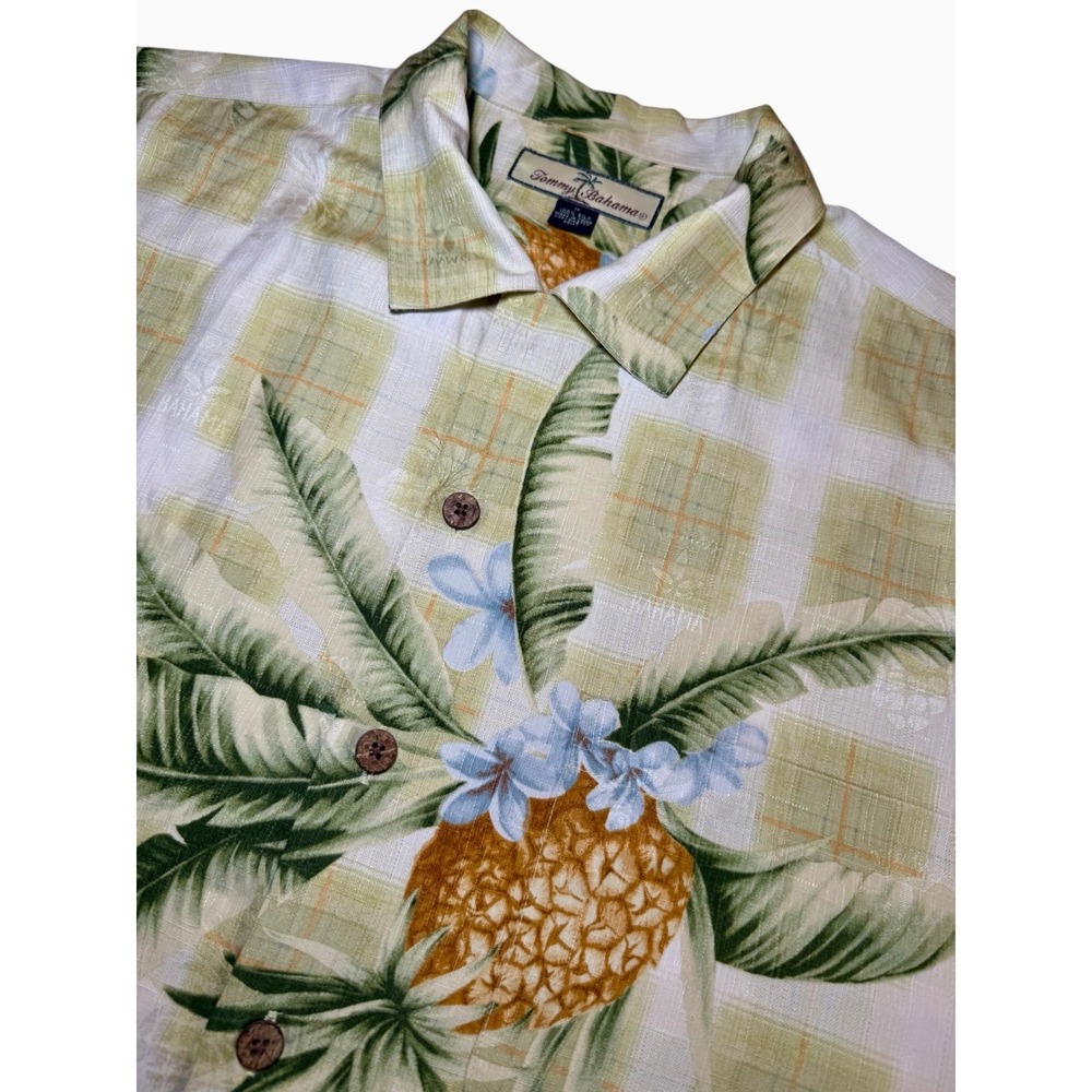 Tommy Bahama Silk Hawaiian Shirt Pineapple Palms Short Sleeve‎ Button Up Men's M